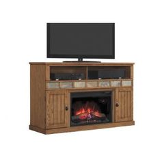 Bello - Carmel Oak Media Mantel w/Fireplace