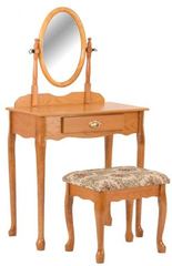 Crown Mark - Oval Oak Vanity Table & Stool