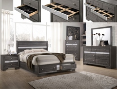 Crown Mark - Regata Grey King Storage FB Bed, D/M, NS, & Chest