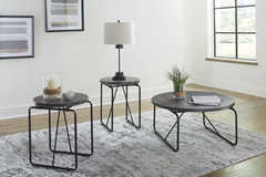 3pc Garvine Charcoal Round Coffee/End Tables
