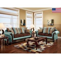 Furniture Of America - Mulligan 2 Piece Sofa & Love in Teal & Dark Brown