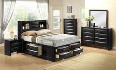 CrownMark Emily Black Storage Queen Bed, D/M, NS, & Chest