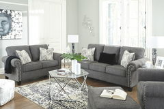 Ashley Furniture Agleno Nailhead Charcoal Sofa,Love,Chair,&Ottoman